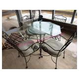 (BP) Iron Patio Table w/Glass Top & 4 Chairs