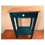 (BR2) Green Painted 1-Dr Stand w/Wood Top