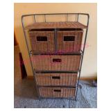 (BR2) Iron & Wicker Stand w/Drawers, 3ft Tall