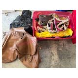 (G) Red Tote W/ Horse Tack, Leads & Halters