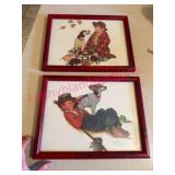 (K) Norman Rockwell Prints in Red Frames