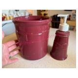 (K) Longaberger Red Crock & Dispenser Pottery