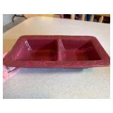 Longaberger Pottery Red Divided Server Dish