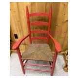 (BR1) Red Ladder-Back Chair w/Woven Seat