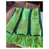 (H) Green & Dark Green Crochet Throw Blanket