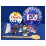 Bud Light Therm, Dad's Garage sign, Harley Magnets