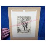 Signed L.O. Griffith Woodblock Poplars'