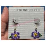 Sterling Silver Beaded Flower Earrings