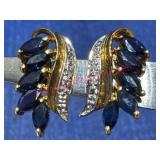 10k Gold Sapphire Earrings 2.6g Total Weight