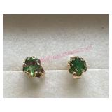 14K Gold Stud Earrings w/ Green Stones