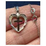 Sterling Silver Heart Cross 18in Necklace 2.6g