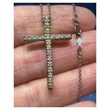 Sterling Silver CZ Cross 18in Necklace 4.7g
