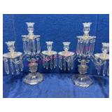 Vtg Heavy Glass Candelabras w/ Prisms