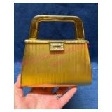 Gold Tin Evening Purse W/ Rhinestone Accent