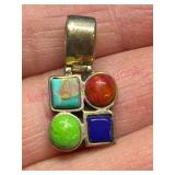 Sterling Silver Pendant w/ Inlaid Stones