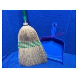 Broom w/ Green Handle & Blue Dustpan