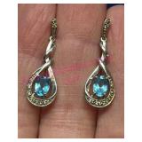 14K White Gold Topaz Dangle Earrings 2.4g TW