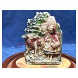 Antique Ceramic Fig of Girl & Deer w/ Dome