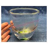 Etched Glass Short Vase w/ Sailboat Design