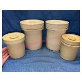 4 Salt Glazed Pottery Canisters w/Lids