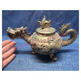 Dragon-Shaped Metal Vessel w/Lid