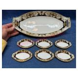 Ant. Noritake Handpainted Tray & 6 sm. dishes