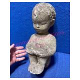 Weathered 14in Concrete Boy w/Bird Sculpture