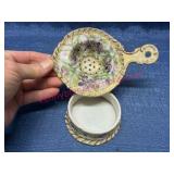 Antique Porcelain Tea Strainer & Drip Bowl