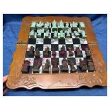 Asian-Style Chess Set w/Wood Case & Stone Pcs