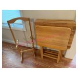 4 Wooden TV Trays (3 match) & Stand