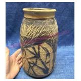 Studio Pottery 10in Vase w/ Abstract Engravings