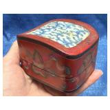 Red Painted Wooden Box w/Ceramic Inlay