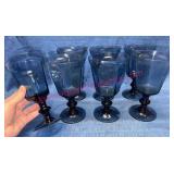 7 Blue Lenox Glass Goblets w/ Stems