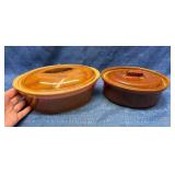 2 Brown Glazed Ceramic Baking Dishes w/Lids
