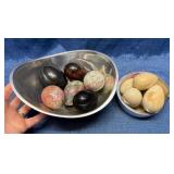 Nambe Bowls w/ Polished Stone Eggs