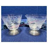 Hawkes Etched Sugar-Creamer w/Sterling Bases