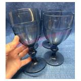 4 Blue Glass Goblets w/Pedestal Base