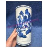 Blue & White Ceramic Cylinder Vase