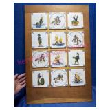 Panel Featuring 12 Antique Painted Tiles