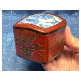 Red & Black Lacquered Box w/ Ceramic Inlay