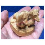 Small Hand-Carved Dachshunds Figurine
