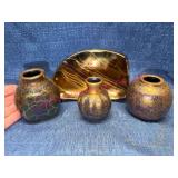 Rielsen Signed Iridescent Ceramic Vessels w/Tray