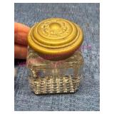 Antique Glass Inkwell w/ Brass Lid