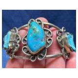 Turquoise Sterling Silver Bracelet w/ 3 Stones