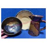 3 Nice Pottery Pcs: Bowl, Plate & Pitcher