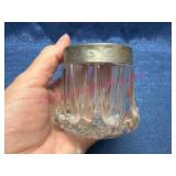 Vtg Crystal Vanity Jar w/ Etched Lid