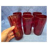 6 Ruby Red Glass Tumblers