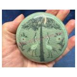 Green Ceramic Box w/ Crane & Tree Design