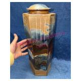 Signed Pottery Tall Vessel w/ Lid