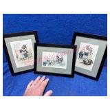 3 Framed Antique Post Cards w/ Dog Illustrations